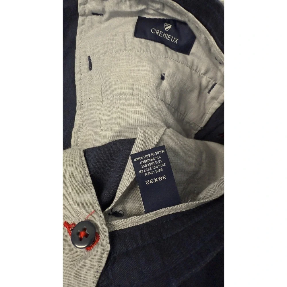 Cremieux Mens Navy Blue Linen Blend Drawstring Waist Trousers Pants 38x31